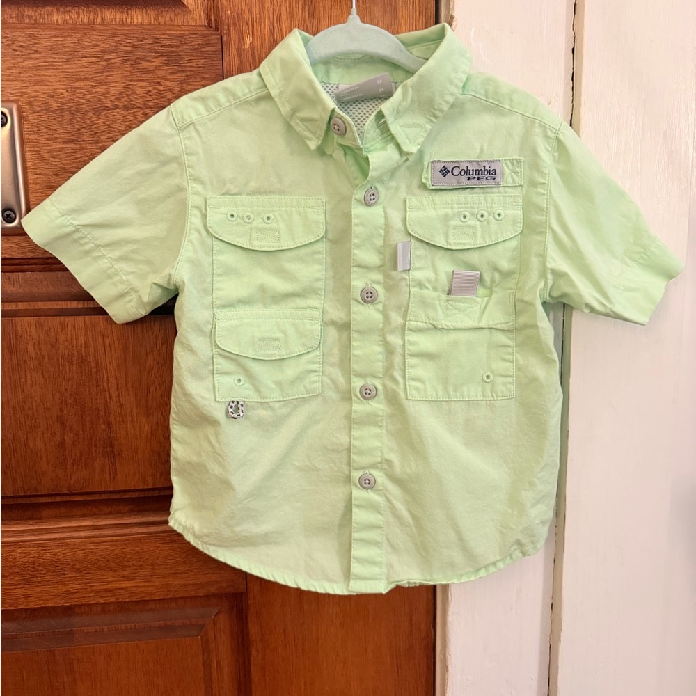 Toddler Boys Columbia Short Sleeve Button-Up Shirt in Light Green